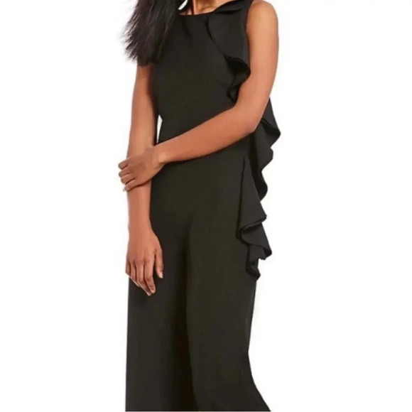 Belle Badgley Mischka Allison Side Ruffle Jumpsuit Size 10